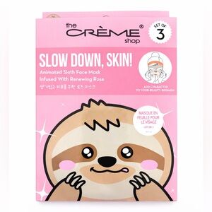 NWT - Korean Skincare Sloth Face Masks Set of 3